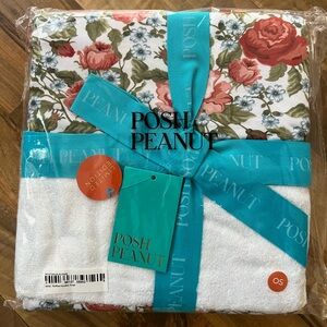 Posh Peanut Alma red & blue floral bamboo / terry cloth hooded towel, 12/18-5/6